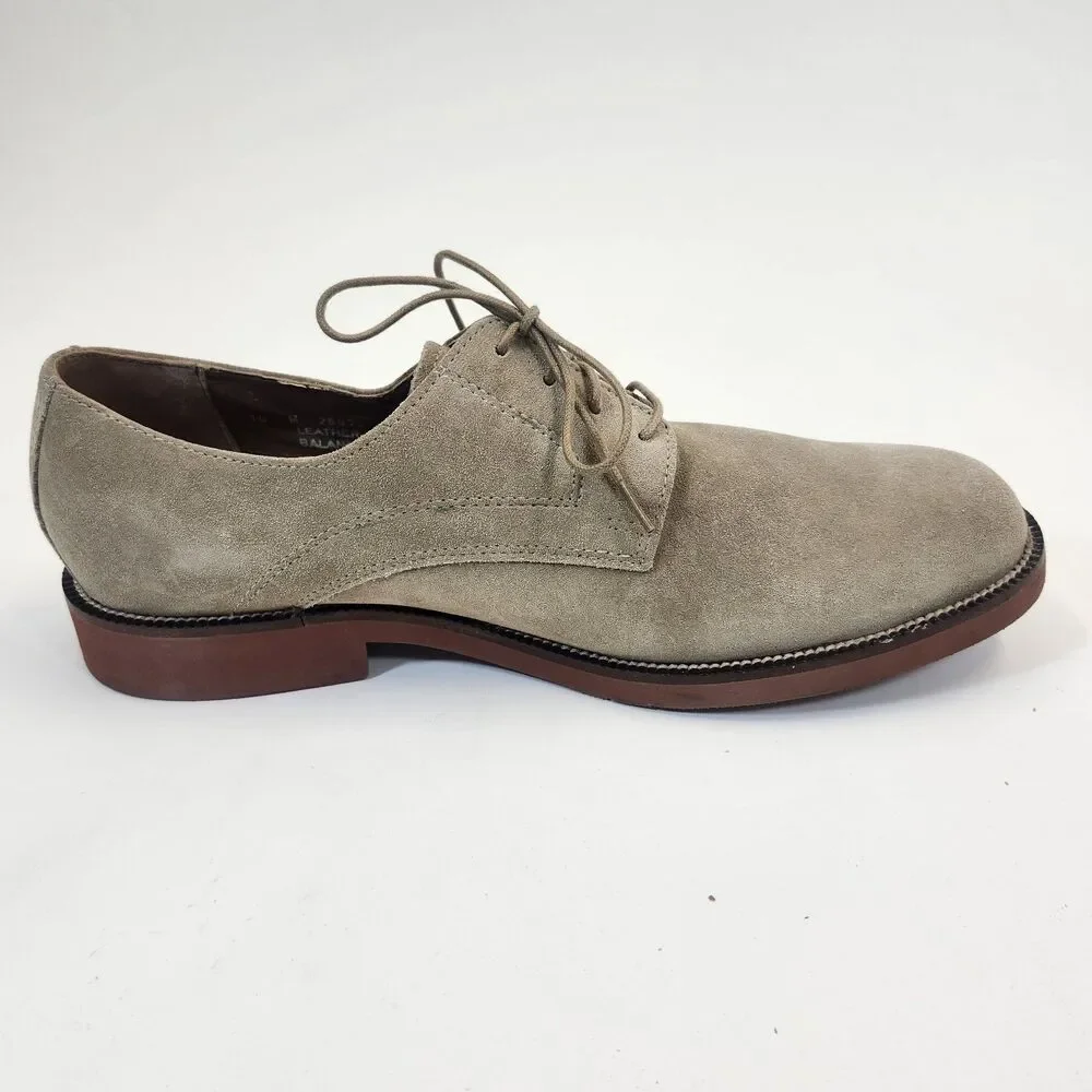 Bostonian Mens 10M Beige Suede Derby Shoes Plain Toe Leather LaceUp Oxford Dress